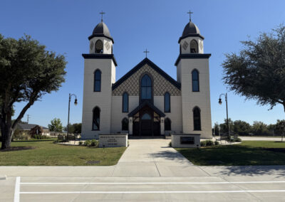 Church of the Visitation in Westphalia, Texas — twin-spired Catholic church with traditional bell towers, founded 1883